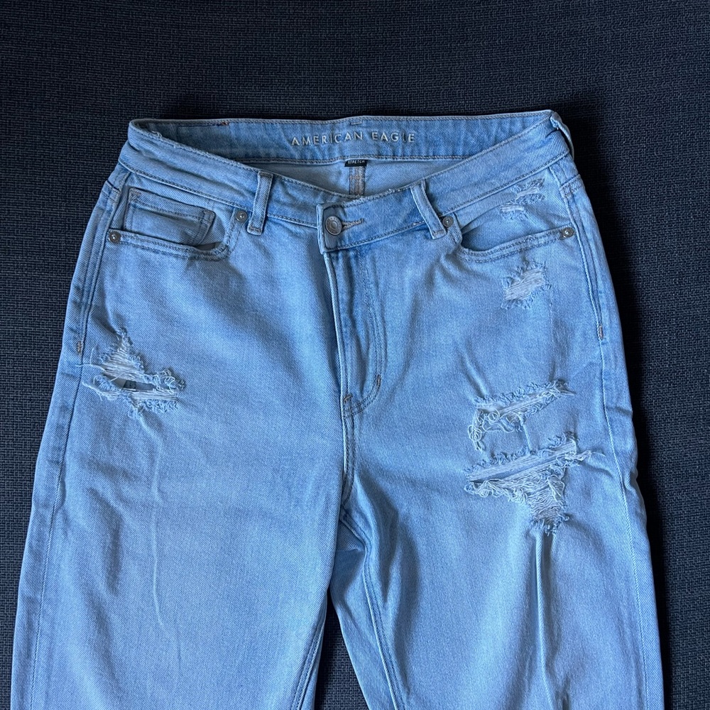 American Eagle Outfitters Distressed Cross Over Mom Jeans